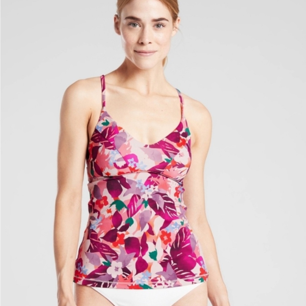 NWT Athleta Floral Swim Top Pink Small Tall D DD Daybreak Triangle Tankini